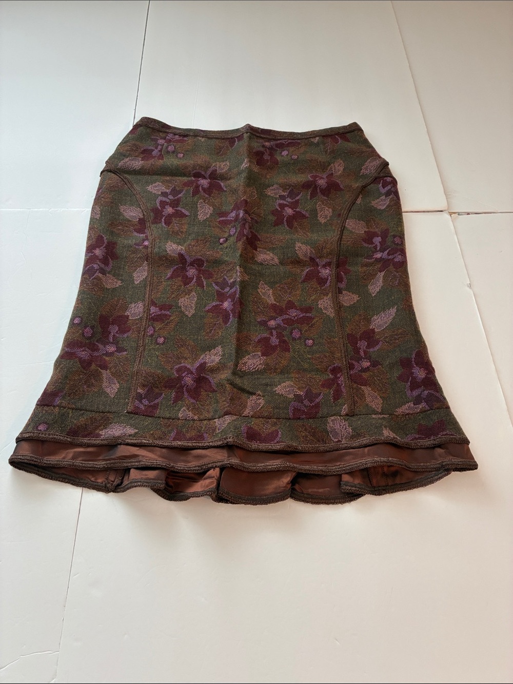 Etro Plum Floral Wool Cotton Viscose A Line Skirt Made in Italy